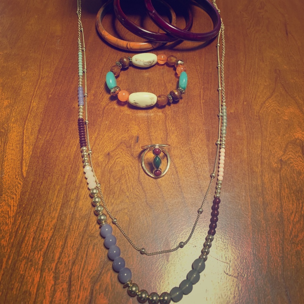 Combo—necklace with matching ring and bracelets.